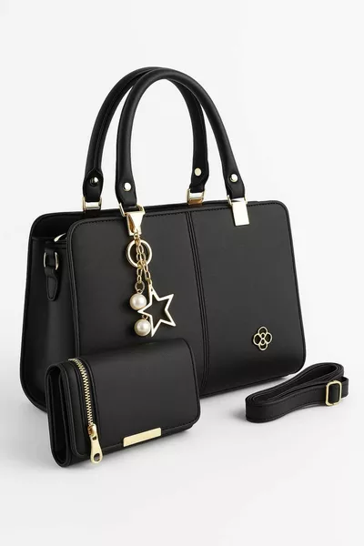 2-DELIGE SET VIVID 5-VAKS SCHOUDER- EN ARMTAZEL VERSTELBARE SCHOUDBANDTAS EN PORTEMONNEE SET