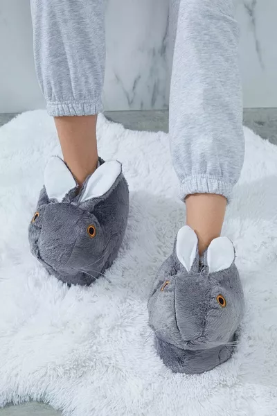 Kadın Gri Tavşanlı Panduf Ev İçi Bot