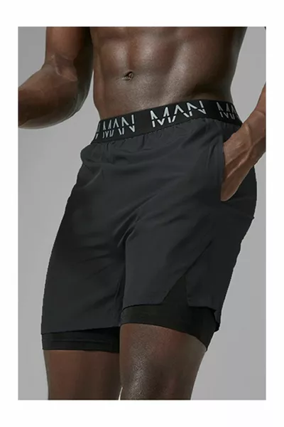 Schwarze Unisex Gym und Fitness Shorts mit Leggings mit Fitness Liner