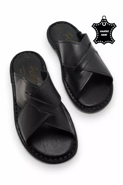 Tamamen Hakiki Deri Ve Topuk Yastıklı Sistemli Ortopedik Erkek Terlik