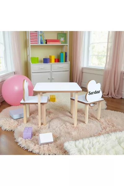 طقم طاولة وكرسي للأطفال بسطح خشبي قابل للمسح، طاولة ألعاب للأطفال 1 طاولة و2 كرسي، أثاث