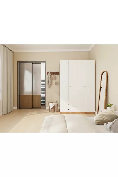 4-Door 2-Drawer Wardrobe Marbella Cherry/White Color