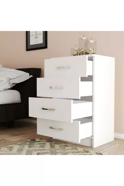 Comodino bianco a 4 cassetti