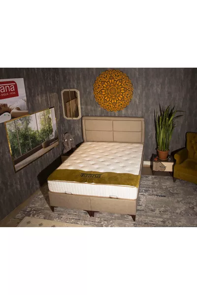 سرير قاعدة جلد بيج