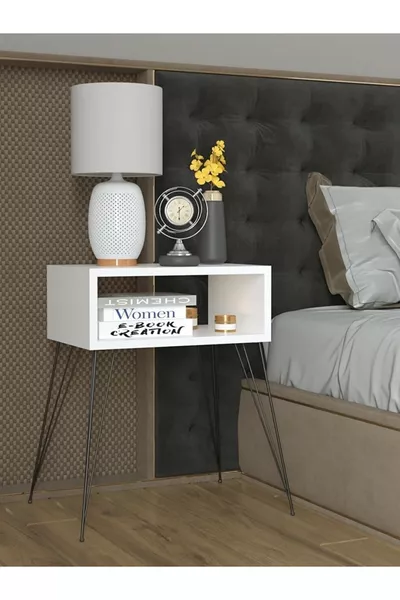 Metal Ayaklı Lüx Komodin Siyah-beyaz