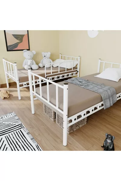 Zambak Kinderkamer Wit Metalen Stapelbed en Bedframe