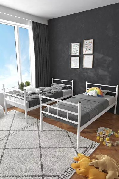 Koza Loft Bed Convertible White Detachable Metal Bunk Bed