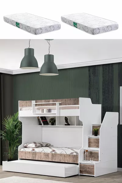 Bunk Bed, Brave Bunk Bed with Cradle - Walnut 2 Comfort Mattresses