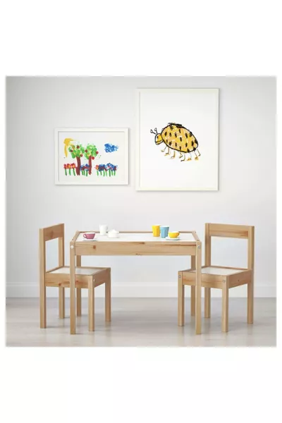 Children's Table-Chair Set MeridyenDukkan White-Pine, 3 Piece Set
