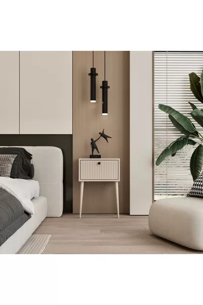 CANOPUS MDF ZANDSTEENKLEURIGE HOUTEN POTEN ENKELDEUR NACHTKASTJE