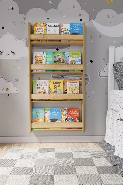 Libreria per bambini Montessori in MDF a 4 ripiani * Cm - Faggio zaffiro