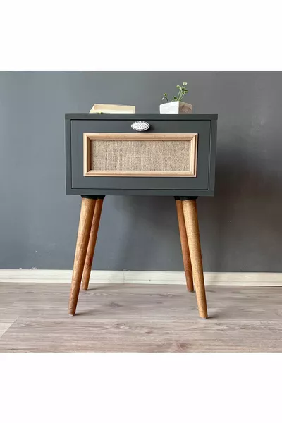 طاولة جانبية من الخشب مع غطاء، لون أنثراسيت، طاولة نوم رأسية