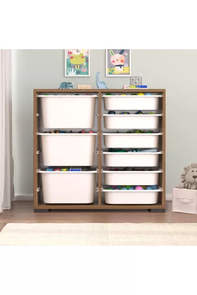 Карла 9-рафтов многофункционален шкаф за играчки Тропически орех