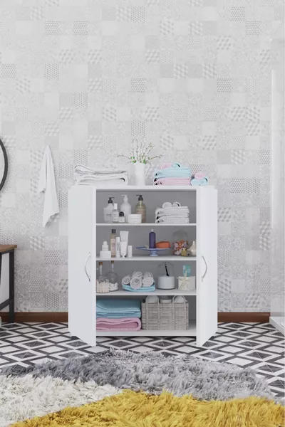 خزانة ملابس بأربعة أقسام خزانة للفساتين خزانة للسترات خزانة للملابس خزانة للقمصان باللون الأبيض