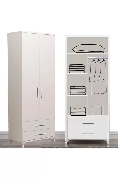 2-Door 2-Drawer Wardrobe with Shelves