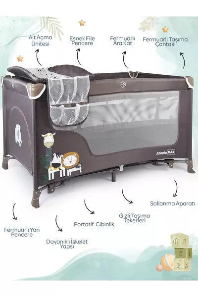 Lettino da gioco con parco giochi Atlanta Max, con unità inferiore apribile * cm, regalo materasso