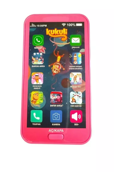 Kukuli Toy Mobile Phone Touch Function Turkish Voice Light Music Phone Pink