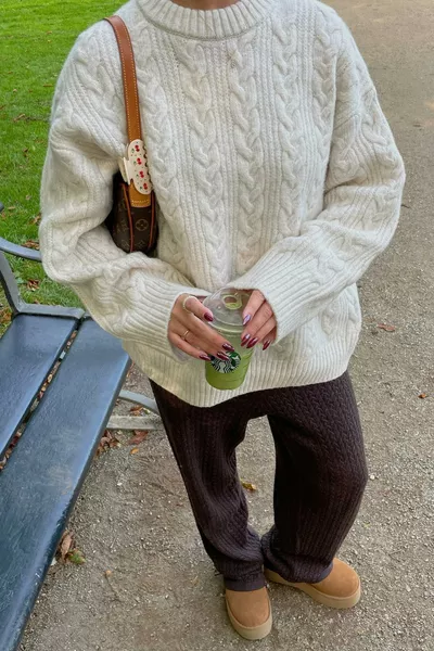 Ecru Crew Neck Knitted Sweater 