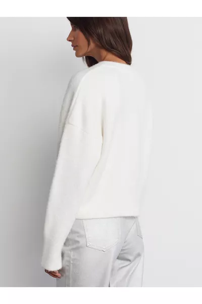  V-Neck Soft Textured Knit Sweater-Cream