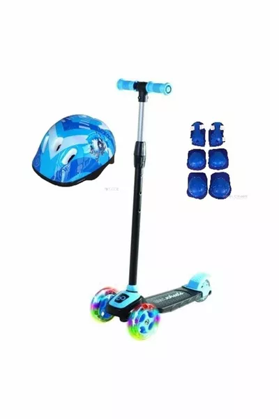 Children's Blue LED Light 3-Wheel Twist Scooter Full Set Blue 2+ Years