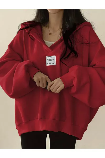 سويت شيرت أساسي بأكمام واسعة وقبعة وياقة على شكل V للرجال والنساء