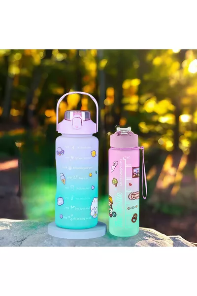 Bouteille d'eau motivante avec paille et autocollant, gourde ml (2L), sans BPA, pour salle de sport