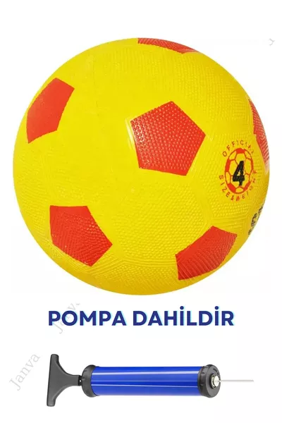 Gelb-Roter Matchball Fußball aus Gummi + Pumpe + Aufblashilfe