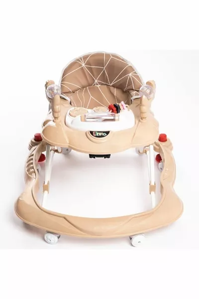 مشيّة أطفال فاخرة بنيّة مع لعبة وموسيقى بثلاث مراحل مزودة بمقعد