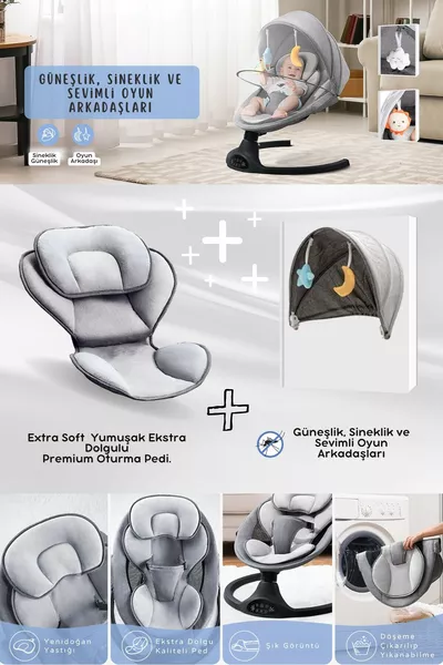 كرسي هزّ للأطفال الكهربائي أوتوماتيكي Eggy Plus، بخمس سرعات هزّ مختلفة، مع ألعاب، باللون أنترسايت