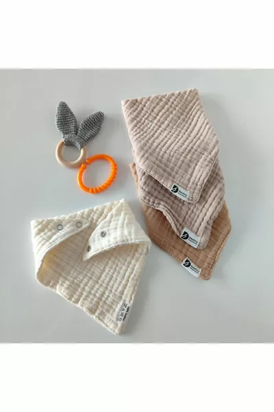 100% Cotton 8-Layer Muslin Fabric 4-Pack Snap Baby Bib/Burp Cloth