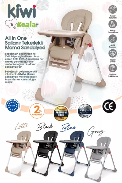 كرسي طعام قابل للطي بعجلات كوالا - أخضر