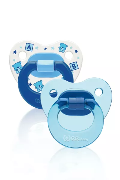 مصاصة بفم مزدوج رقم 1 للأطفال الذكور من عمر 0-6 أشهر، عبوتان