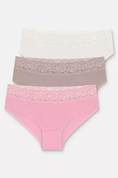 سروال داخلي هيبستر من القطن والدانتيل، مجموعة من 3 قطع