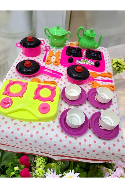 Toy Dollhouse and Kitchen Sets -piece Cooking, Dining, Stove, Pot, Kitchen Set, and Tea Guest Set