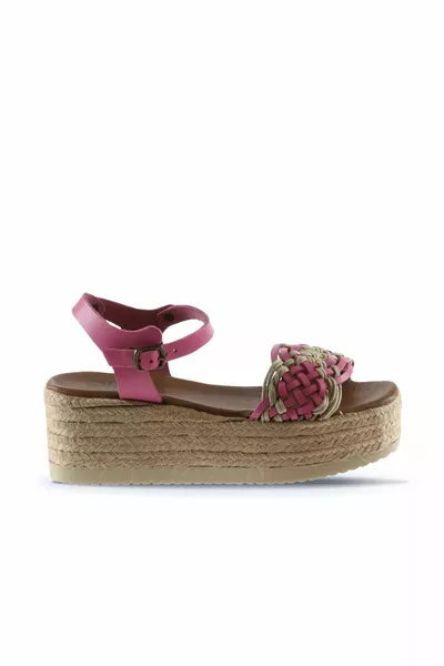 Sandali Espadrillas Imbottiti Con Tacco Da Donna In Pelle Fucsia 