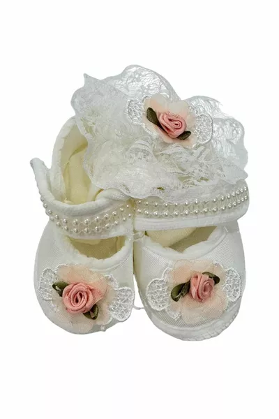 Güpure Satin Baby Mädchen Stiefeletten / gekrönte Stiefeletten Set / Mevlütlük Baby Mädchen Stiefeletten / Baby Stiefeletten