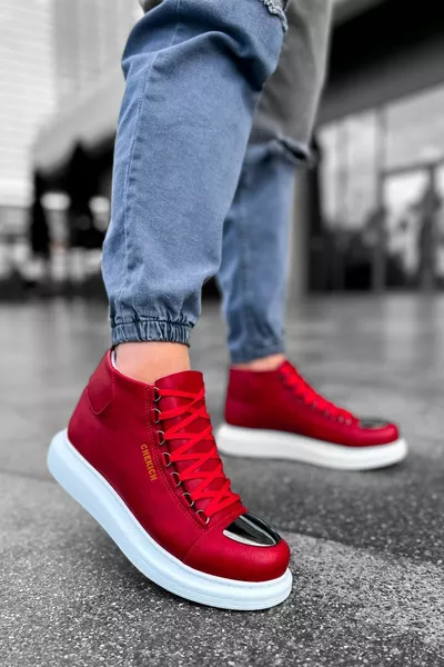  Roma Mirror Ортопедична подметка с връзки Ежедневна кожа Мъжки спортни пощенски ботуши CBT Червен