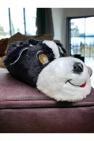 Женская черная белая пушистая собачья фигура ортопедическая бесшумная подошва роскошная зимняя домашняя обувь пандуф