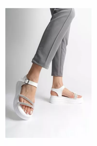  العظام وحيد المرأة الصنادل BT الأبيض مع شريط حجر مشبك سميك