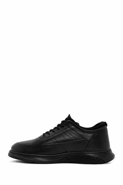Men's Black Lace-Up Leather Casual Shoes FT