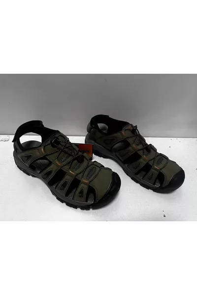 Hommes Couleur Kaki Cuir Véritable Trekking Sandales Chaussures Ouvrir 