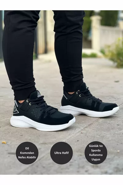 Herren Schwarz Rutschfeste Sohle Orthopädisch Bequem Leicht Casual Rollkragenpullover mit langem Knöchel Basketball Sneakers