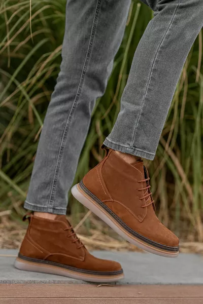 Мужская коричневая натуральная кожа на шнуровке водолазка ортопедическая прозрачная подошва удобная длинная зимняя обувь