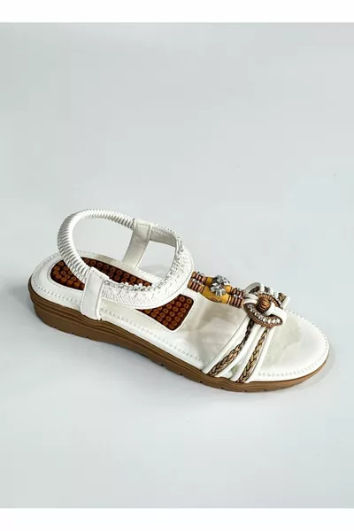  Witte Lace Ring Stone Volledige Orthopedische Geïmporteerde Elastische Sandalen - Wit - 