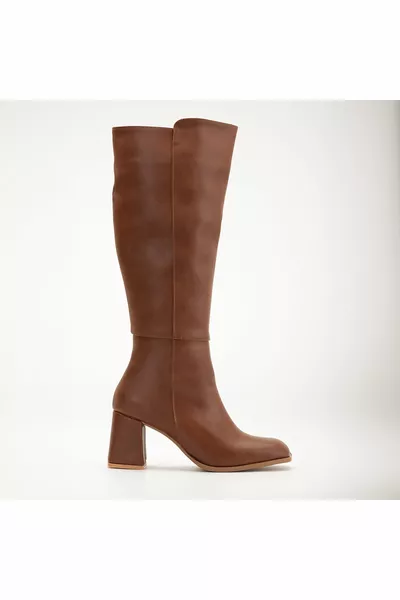 Женские загар кожаная молния средней длины каблуки классические сапоги ниже колена 