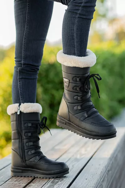 الفراء المرأة أحذية الثلج أسود بيج