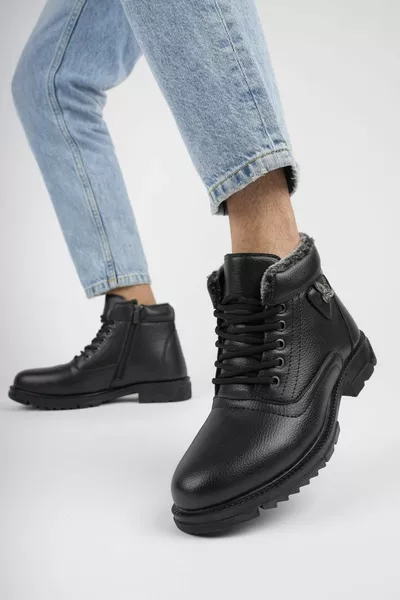 كابريو مضمونة الدانتيل متابعة الرجال الأحذية الشتوية بسحاب مع الفراء داخل