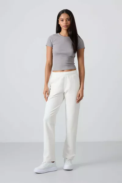 Pantaloni da donna comodi a vita alta con tasche e gamba classica colore ecru - 