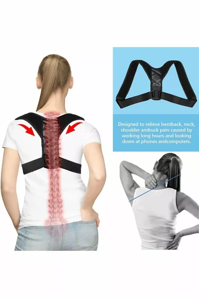 Korrekturrückenstütze für eine aufrechte Haltung, Unisex, schwarz, Lederoptik, mit verstellbarem Gürtel