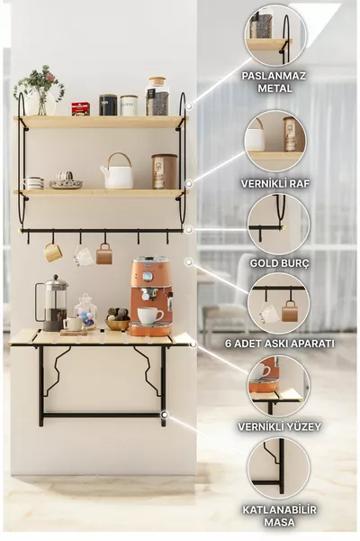 ركن القهوة الحديث خزانات مطبخ متعددة الاستخدامات مجموعة من 3 قطع طاولة مطبخ قابلة للطي فاخرة للترتيب